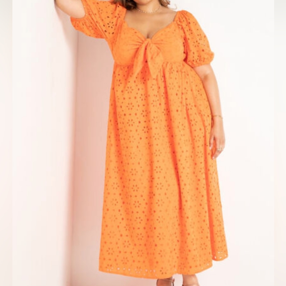 Eyelet Tie Front Maxi Dress